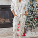  Kora Dot Print Notched Long Sleeve Top