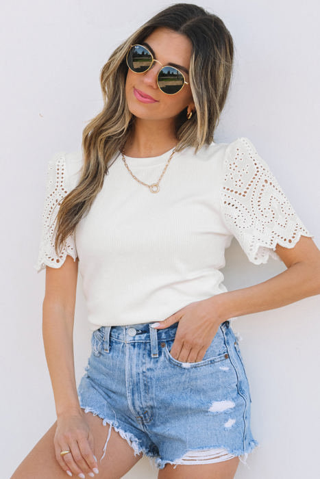 Kora Eyelet Pattern Short Sleeve Top