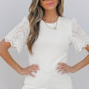 White Medium Kora Eyelet Pattern Short Sleeve Top