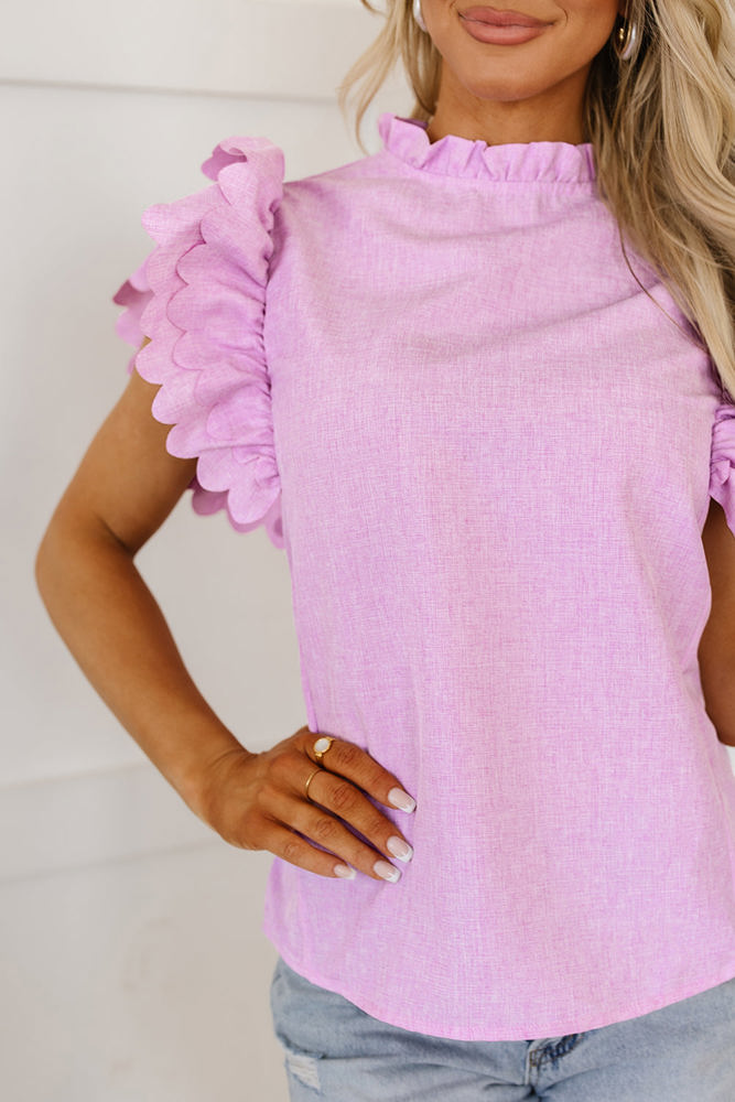 Kori Scalloped Ruffle Sleeve Top