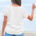  Kya Bow Pattern Knit Short Sleeve Sweater