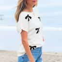  Kya Bow Pattern Knit Short Sleeve Sweater
