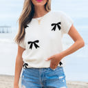  Kya Bow Pattern Knit Short Sleeve Sweater
