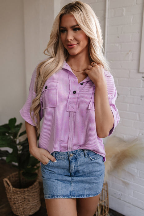 Kyla Flap Pocket Collared Buttoned Short Sleeve Blouse