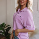  Kyla Flap Pocket Collared Buttoned Short Sleeve Blouse