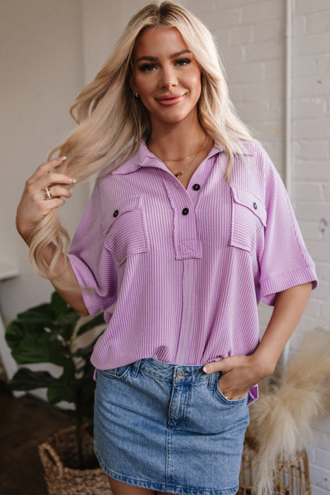 Kyla Flap Pocket Collared Buttoned Short Sleeve Blouse