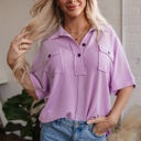  Kyla Flap Pocket Collared Buttoned Short Sleeve Blouse