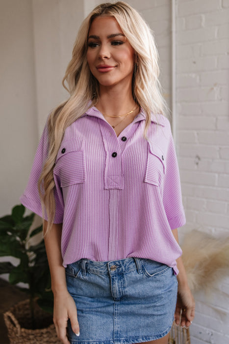 Kyla Flap Pocket Collared Buttoned Short Sleeve Blouse