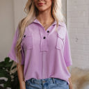  Kyla Flap Pocket Collared Buttoned Short Sleeve Blouse