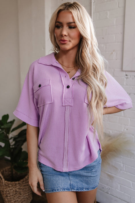 Kyla Flap Pocket Collared Buttoned Short Sleeve Blouse