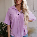  Kyla Flap Pocket Collared Buttoned Short Sleeve Blouse