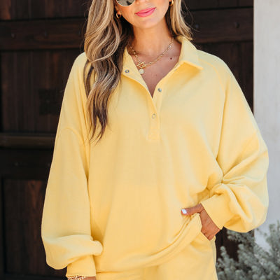 Kylie Button Collar Drop Shoulder Pullover and Shorts 2pcs Outfit