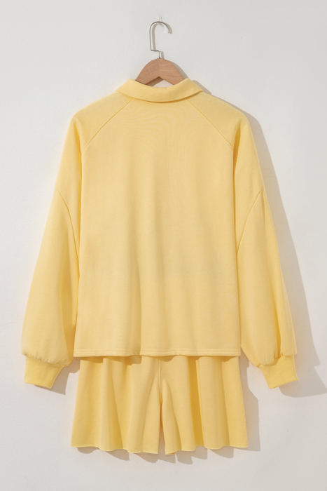 Kylie Button Collar Drop Shoulder Pullover and Shorts 2pcs Outfit