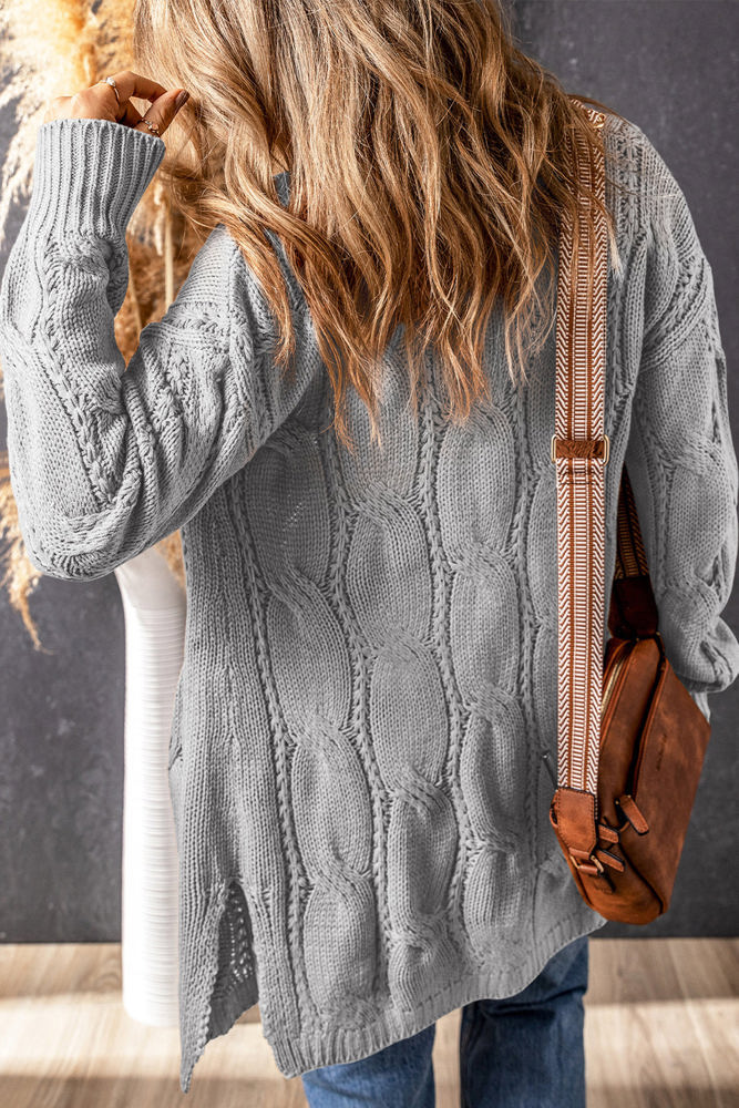 Lacey Ribbed Trim Eyelet Cable Knit Cardigan