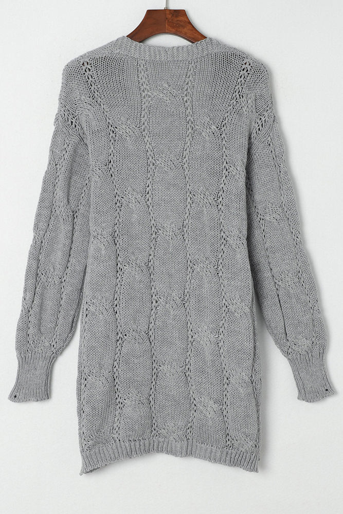 Lacey Ribbed Trim Eyelet Cable Knit Cardigan