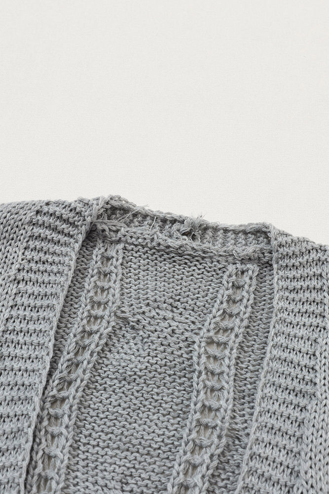 Lacey Ribbed Trim Eyelet Cable Knit Cardigan