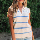  Lainey Stripe Split V Neck Collared Ribbed Sweater Vest