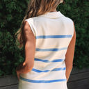  Lainey Stripe Split V Neck Collared Ribbed Sweater Vest