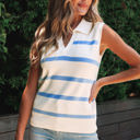  Lainey Stripe Split V Neck Collared Ribbed Sweater Vest