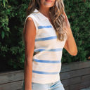  Lainey Stripe Split V Neck Collared Ribbed Sweater Vest