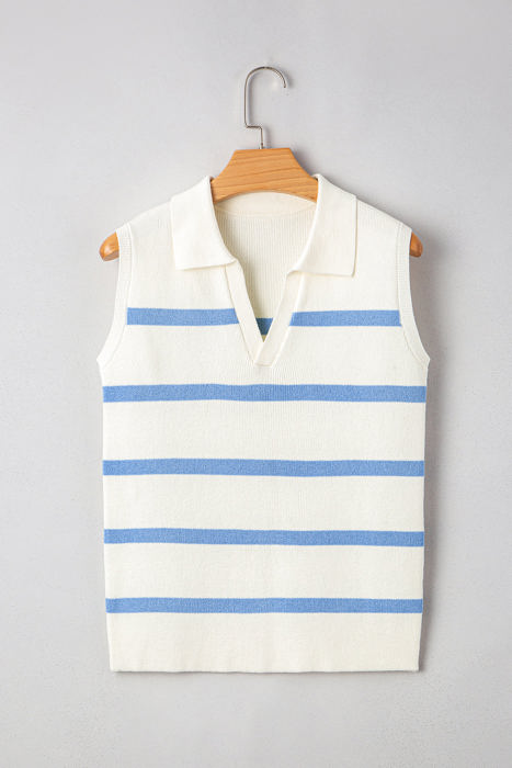 Lainey Stripe Split V Neck Collared Ribbed Sweater Vest