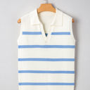  Lainey Stripe Split V Neck Collared Ribbed Sweater Vest
