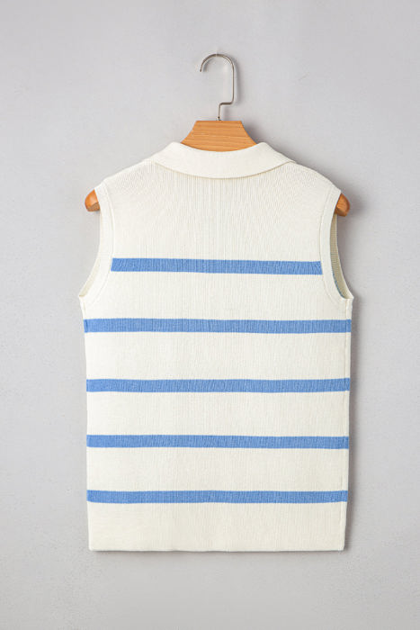 Lainey Stripe Split V Neck Collared Ribbed Sweater Vest