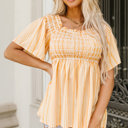  Lakelyn Print Smocked Flowy Blouse