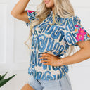  Lara Puff Sleeve Frilled Neck Printed Top