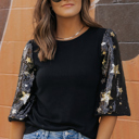 Black XL Lara Splicing Half Sleeve Top