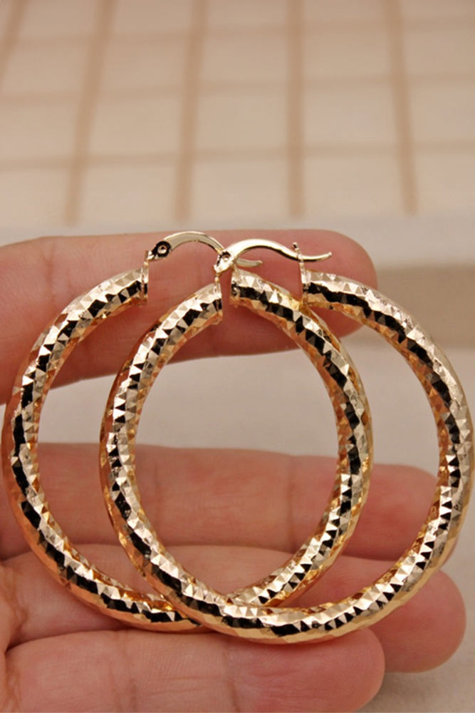 Large Diamond Cut Hoop Earrings