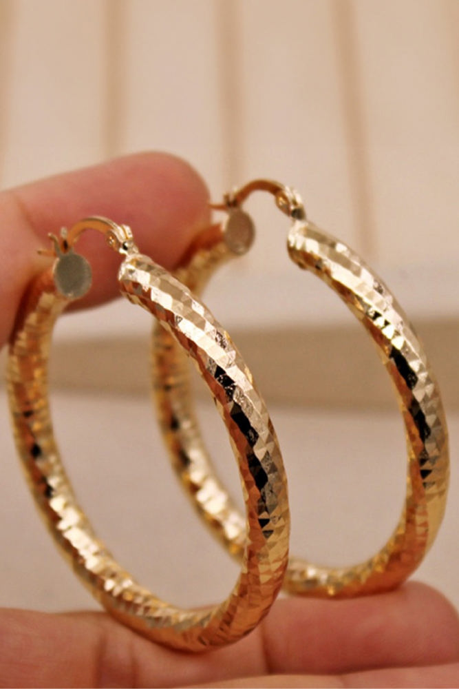 Large Diamond Cut Hoop Earrings