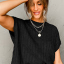 Black Medium Laura Crew Neck Cable Knit Short Sleeve Sweater