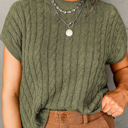 Green XL Laura Crew Neck Cable Knit Short Sleeve Sweater