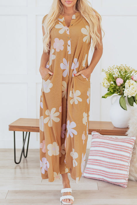 Laura Sleeveless Button up Wide Leg Loose Jumpsuit