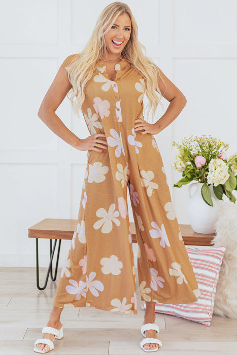 Laura Sleeveless Button up Wide Leg Loose Jumpsuit