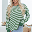 Green Stripe XL Laurel Drop Shoulder Casual Top