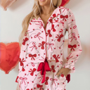Red Large Laurel Pcs Pajama Set Long Sleeve Top