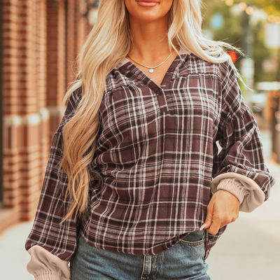 Lauren Plaid Patchwork Long Sleeve Hooded Top