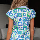  Layla Floral Plaid Colorblock Trim Collar Flutter Sleeve Blouse