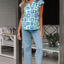  Layla Floral Plaid Colorblock Trim Collar Flutter Sleeve Blouse