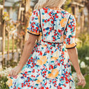  Laylani Floral Zipper Ruffled Short Sleeve High Waist Mini Dress