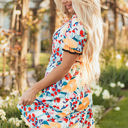  Laylani Floral Zipper Ruffled Short Sleeve High Waist Mini Dress