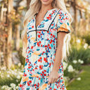  Laylani Floral Zipper Ruffled Short Sleeve High Waist Mini Dress