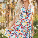  Laylani Floral Zipper Ruffled Short Sleeve High Waist Mini Dress