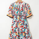  Laylani Floral Zipper Ruffled Short Sleeve High Waist Mini Dress