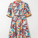  Laylani Floral Zipper Ruffled Short Sleeve High Waist Mini Dress