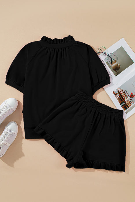 Laylani Puff Sleeve Top and Ruffled Shorts Set