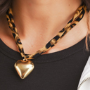 Gold Lea Heart Charm Scarf Necklace