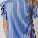  Leah Stripe Frilly Split Neck Shirred Ruffle Sleeve Dress